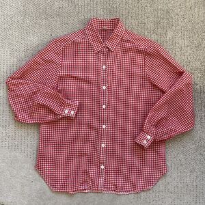 Vintage 60s Large Red Gingham Plaid Button Front Top Collared Picnic